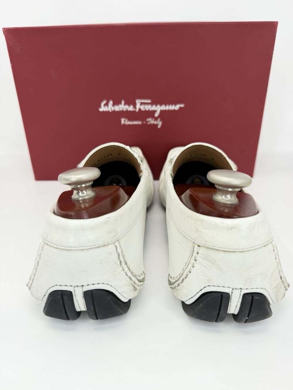 Salvatore Ferragamo Gancini Driving Loafers Men’s 9 D White Leather Made Italy - Picture 5 of 10